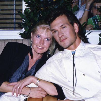 Patrick Swayze and his former wife Lisa Niemi posing for a photoshoot.